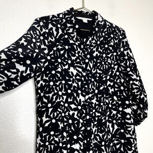 Diane Von Furstenberg Shirt Dress Sz 4 Black White 100% Silk Floral Button Front